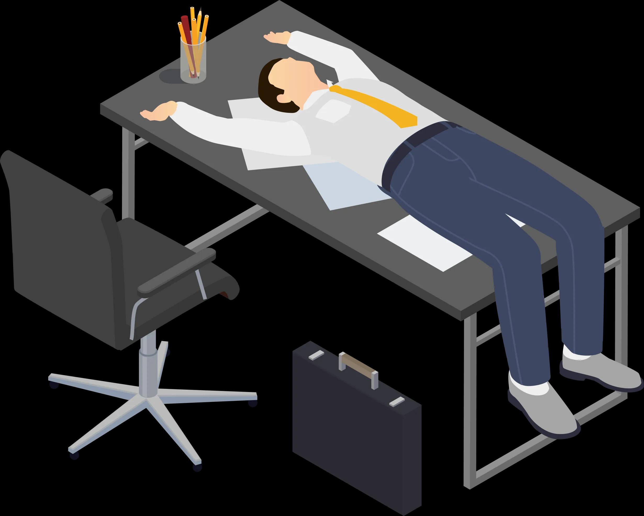 BITSLEEPのファーストビュー、デスクで伸びるサラリーマンが休息を表現。