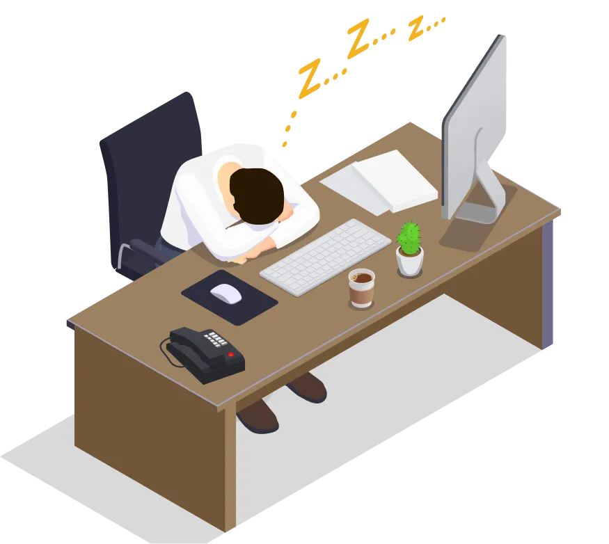 デスクで眠る男性